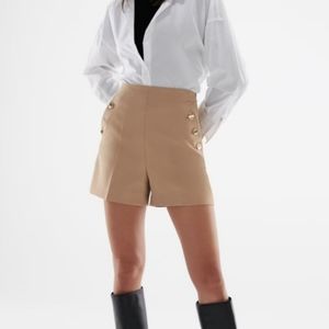 ZARA | Women's Buttoned Bermuda High Waist Shorts Taupe Brown Size 5